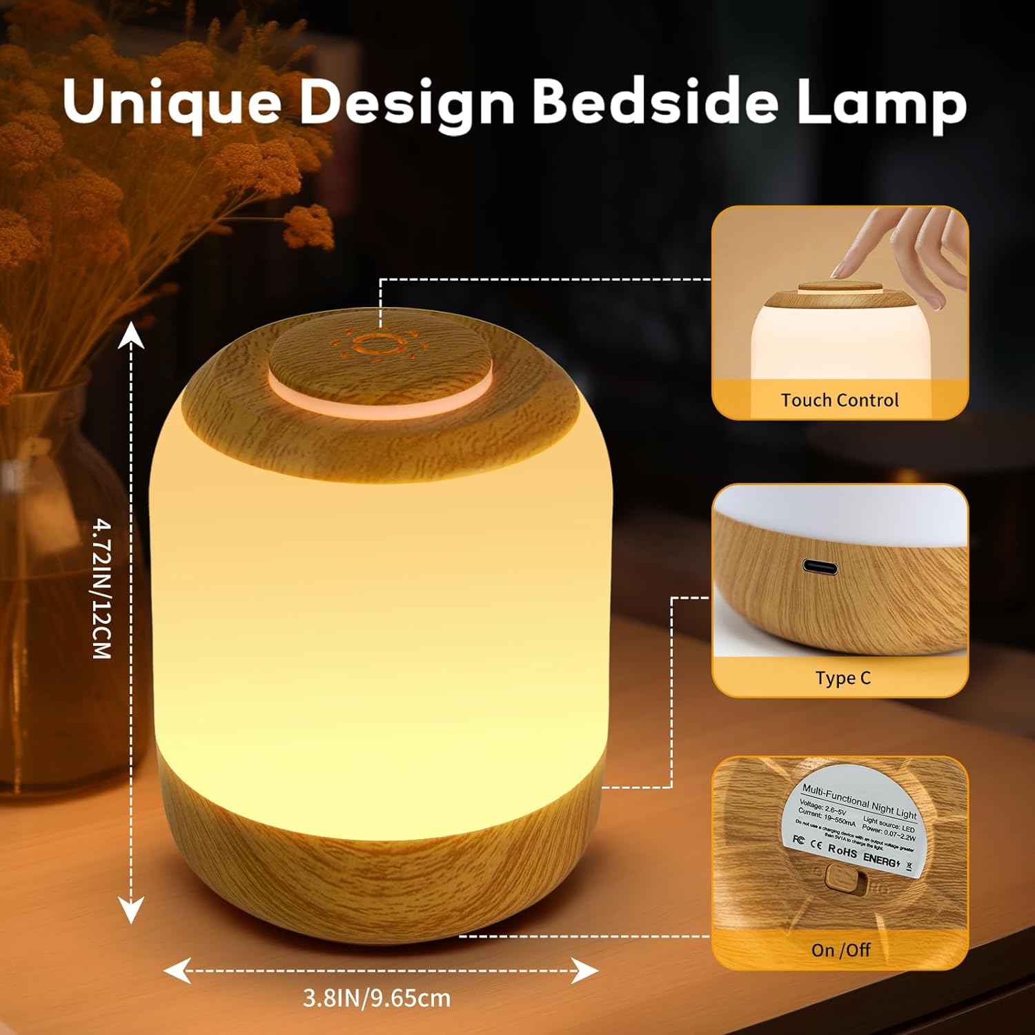 XIHAMA Eye Caring Soft Night Light, Touch night light for Baby, Kids and Adults, Portable Bedside Lamp, 3 Colors, Dimmable, USB Rechargeable Warm/Cold Night Light for Bedrooms, Baby Nursery and Sleep