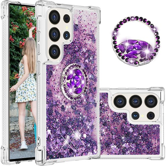Liquid Quicksand Case for Samsung Galaxy S25 Ultra (Not S25) with Diamond Kickstand, Luxury Fun Glitter Sparkle Flowing Clear Bling Cover Case for Samsung Galaxy S25 Ultra. -Purple