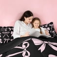 thumbnail image 4 of meiyoeat Pink Ribbon Bow Twin Comforter Sets For Kids,Cute Minimalist Bow Bedding Set For Girls,Black Reversible,2 Pieces, 4 of 7