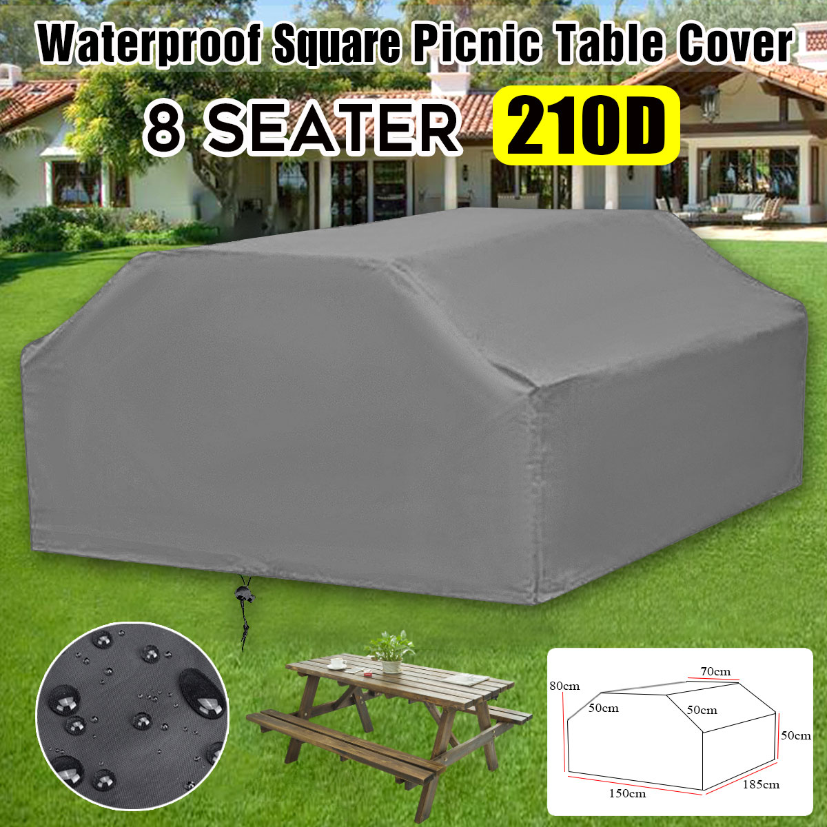 6/8 Seater Patio Furniture Cover, 210D Patio Table Cover, Patio Table