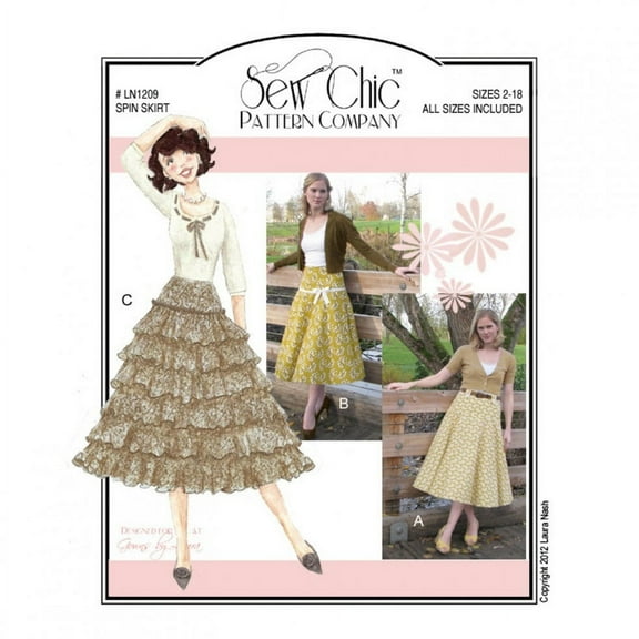 Sew Chic Sewing Pattern Spin Skirt Women Sizes 2-18 Skirts, Vintage Style