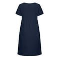 thumbnail image 3 of Abcnature Womens Maxi Dress, Women Solid Round Neck Short Sleeve Cotton Linen Dress, Plus Size Summer Casual Long Dresses, Wedding Guest Dresses Beach Party Dress Navy M, 3 of 6