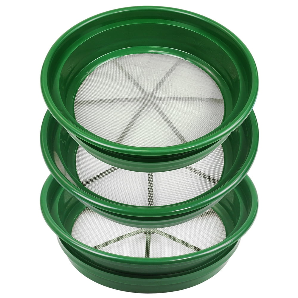 3 pc Green Plastic Gold Sifting Pan Classifier Stackable Mesh Sizes 1/