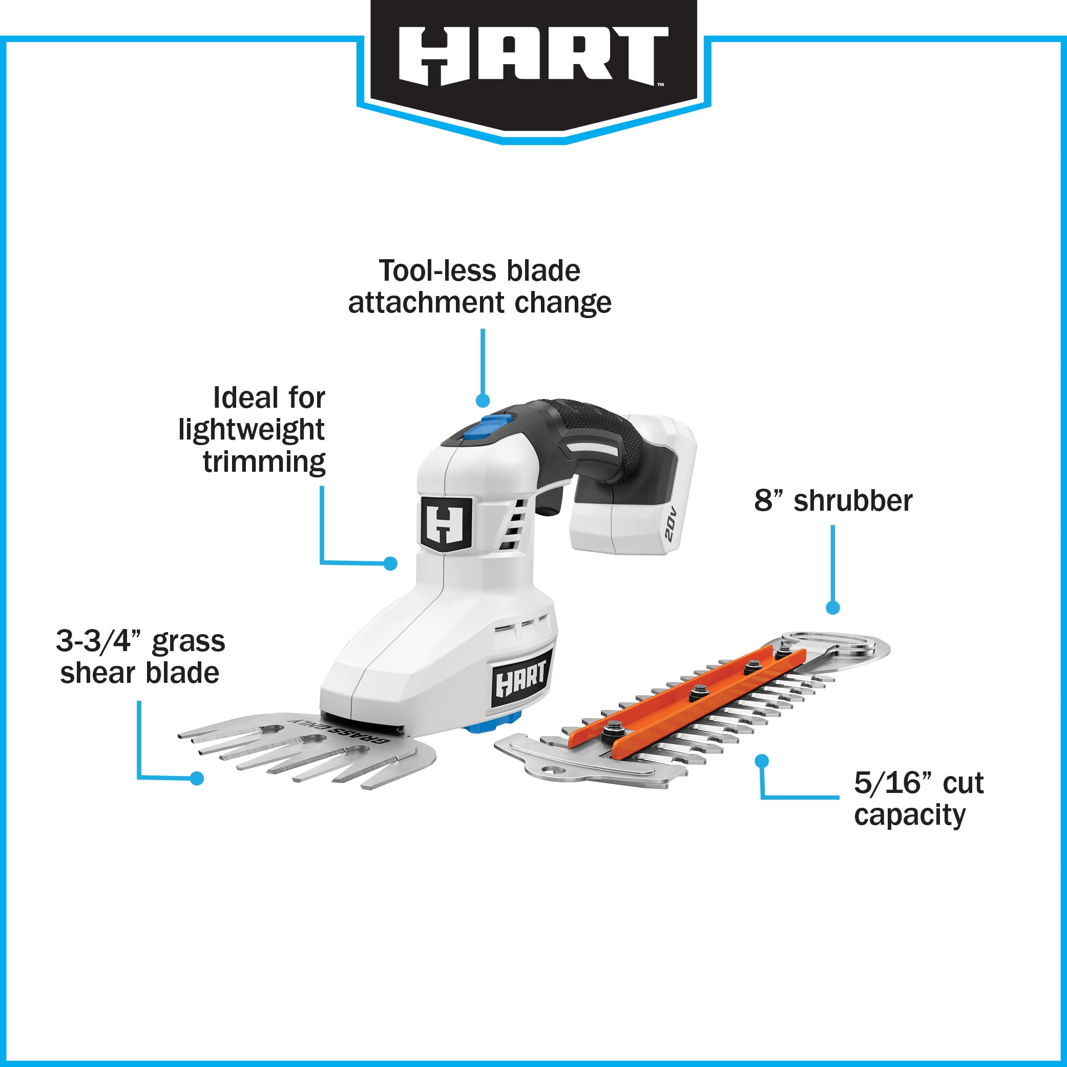 HART 20-Volt Shear/Shrubber Kit, (1) 2.0Ah Lithium-Ion Battery