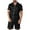Black, variant on Mqqzkk Men's Silk Satin Print Pajamas Set Short Sleeve Turndown Collar Button Shirt and Shorts Sleepwear With Pockets