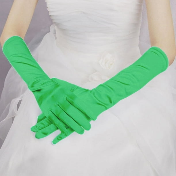 Nvzi Guantes de satén de estilo clásico para adultos, de longitud de ópera, de 15" (verde)