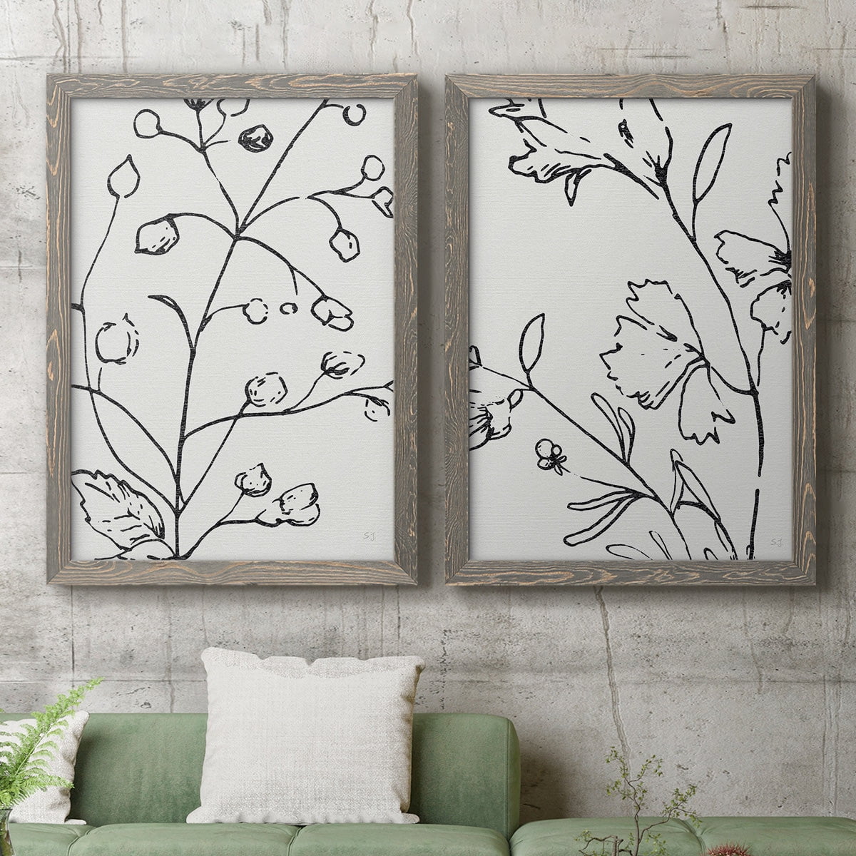 Botanical Sketch I - Premium Framed Canvas 2 Piece Set - Ready to Hang