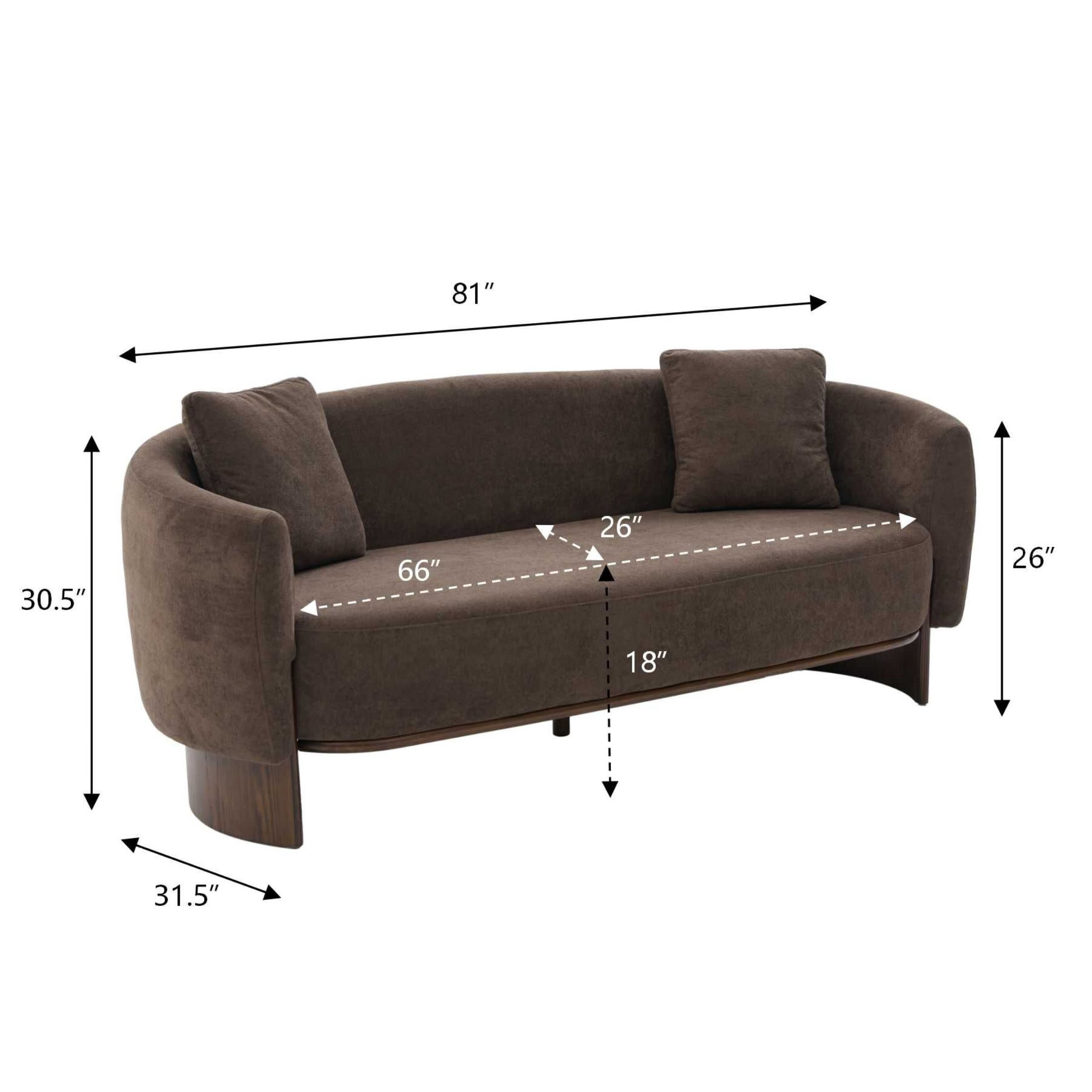 Christopher Knight Home 81" Curved Velvet Sofa with Wood Frame, Modern 3-Seater Couch, Dark Brown