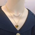 thumbnail image 4 of Zhuge Colgante de collar hecho a mano, exquisito y moderno collar de doble capa con perla en forma de corazón de acero de titanio (oro), 4 of 5