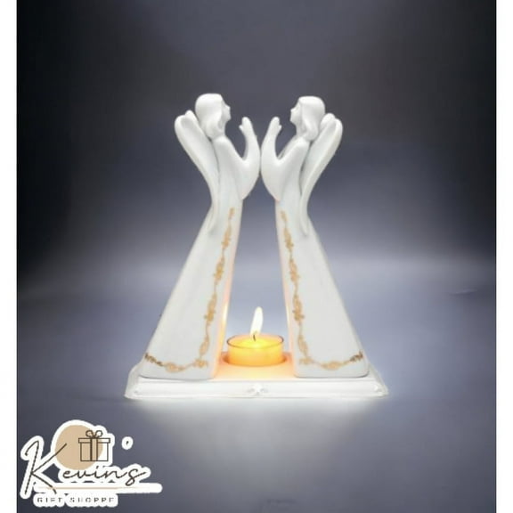 Ceramic 2 Angels Tea Light Candle Holder 6.75x3.75x7.625 Gift