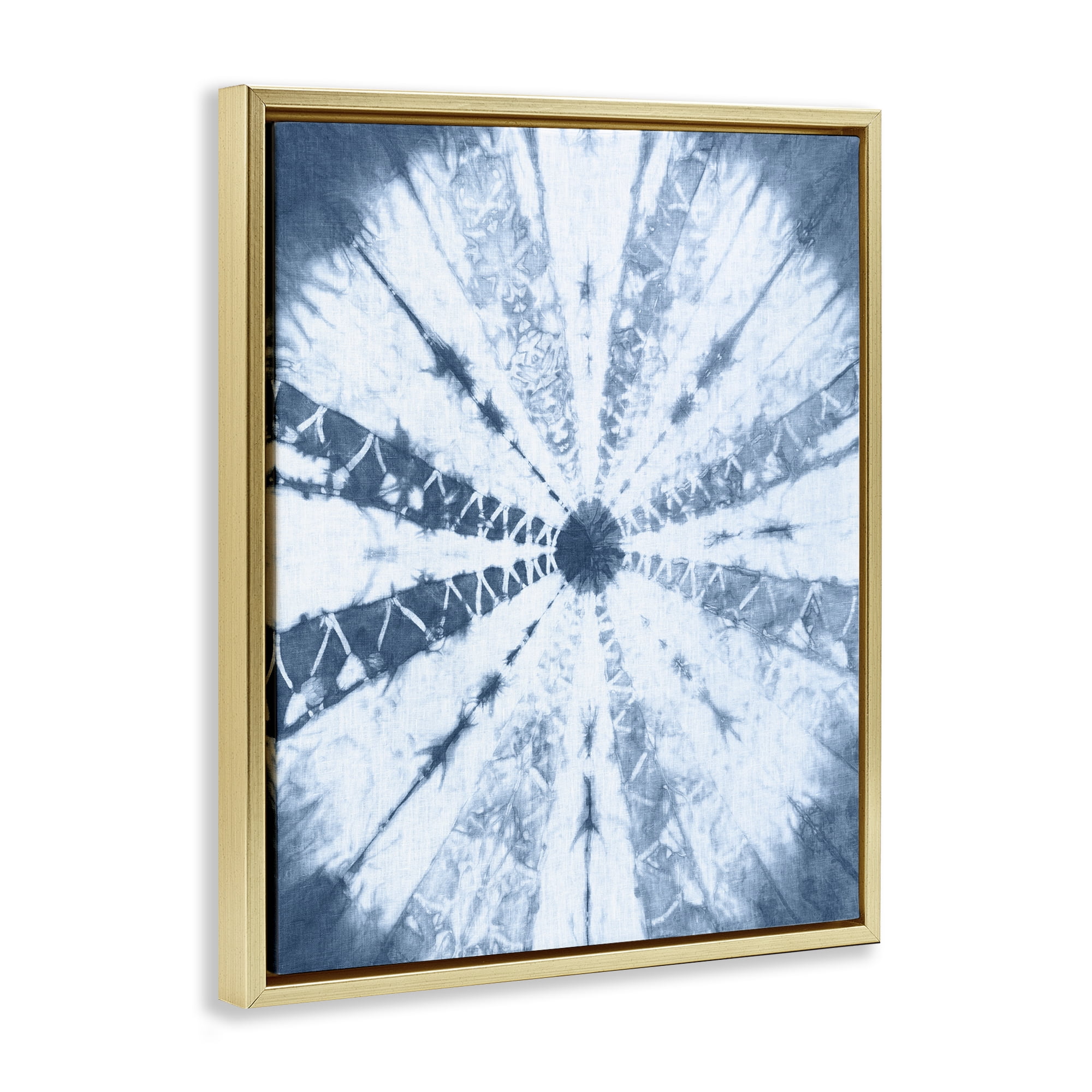 Stupell Industries Blue Tie Dye Sunburst Abstract Painting Gold Floater Framed Canvas Art Print Wall Art, 25 x 31