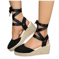 thumbnail image 2 of Womens Platform Espadrilles Closed Toe Wedge Sandals Tie up Ankle Strap Summer Dress Shoes for Wedding Vacation Black Size 7.5, 2 of 8
