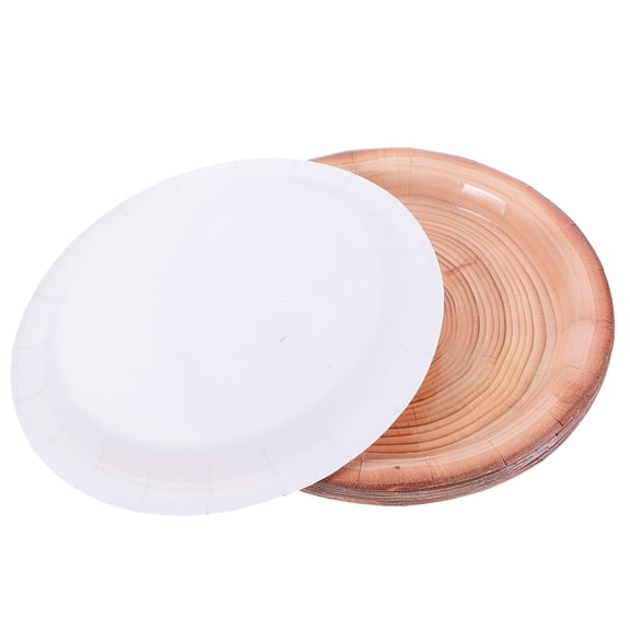 LABRIMP 16Pcs Brown Simulated Wood Grain Paper Plates for Outdoor and Fall Events