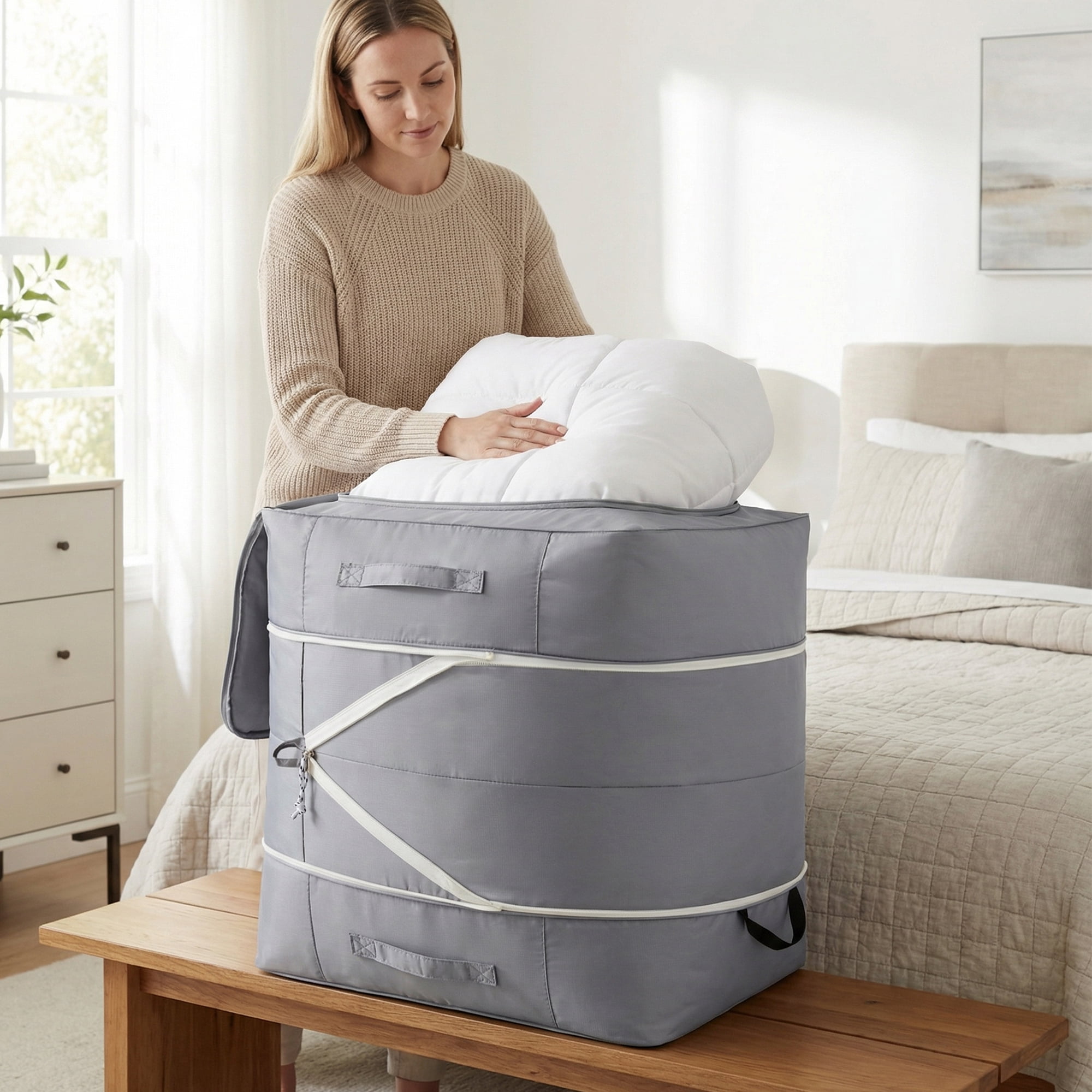 Unique Bargains Storage Bag for Organizing Bedroom and Closet Grey 19.7"x15.7"x19.7"