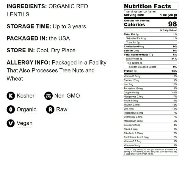 Organic Red Split Lentils, 5 Pounds — Non-GMO, Kosher, Raw, Vegan — by Food Live - Walmart.com