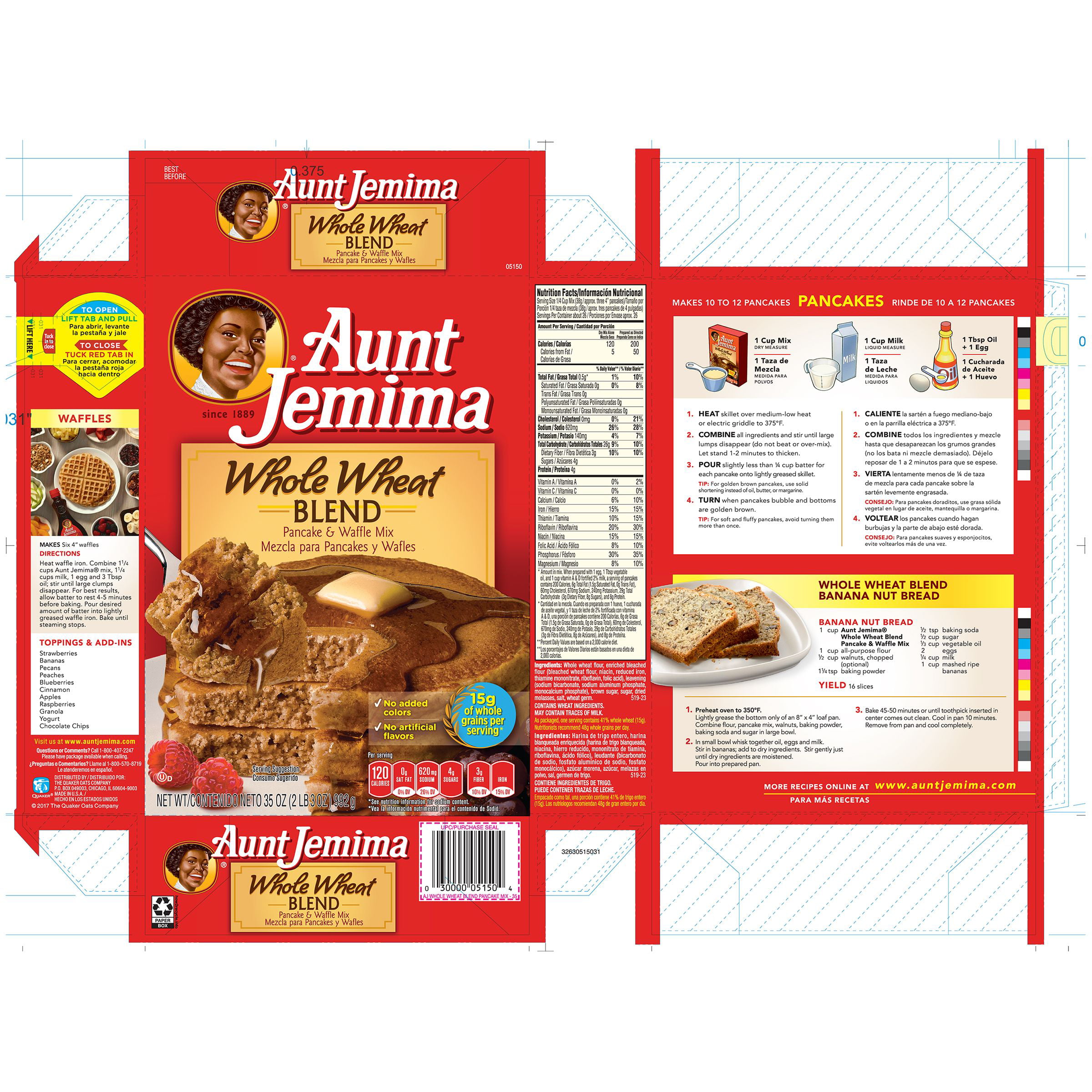 Aunt Jemima Whole Wheat Blend Pancake Waffle Mix 35 Oz Box Walmart Com Walmart Com
