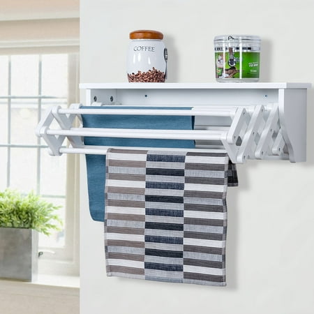 Costway Wall-Mounted Drying Rack Folding Clothes Towel laundry Room Storage Shelf