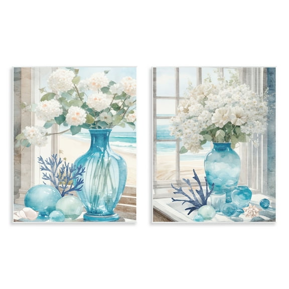 Stupell Industries Sea Glass Coral Beach Bouquet Plants & Flowers Painting Unframed Art Print Wall Art, 11 x 14, Set of 2
