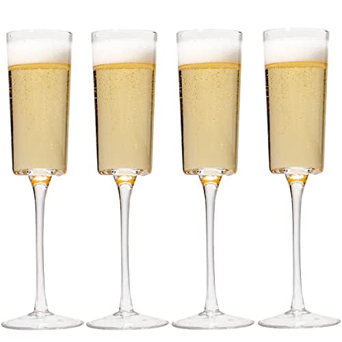 Vikko Champagne Flutes, Large 8 Oz Capacity, Crystal Clear Champagne Glasses, Set of 4 Elegant Sparkling Wine Glasses