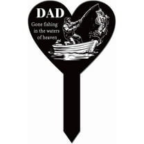 Heart Shaped Fishing Father Garden Stake Memorial Remembrance Plaque for Cemetery Acrylic Grave Stake Waterproof Blessing Garden Plaque for Yard Grave Cemetery Black DIY