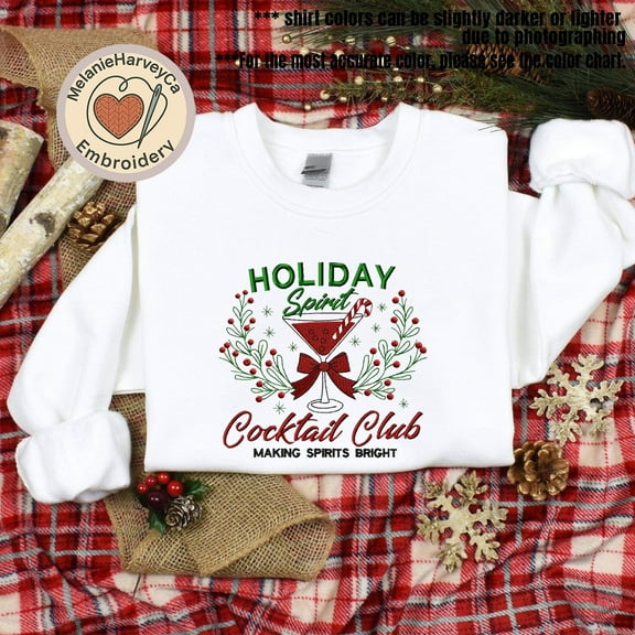 Embroidered Holiday Spirit Cocktail Club Shirt, Cocktail Club Christmas Shirt, Christmas Wine Shirt, Christmas Drinks Shirt, Christmas Party