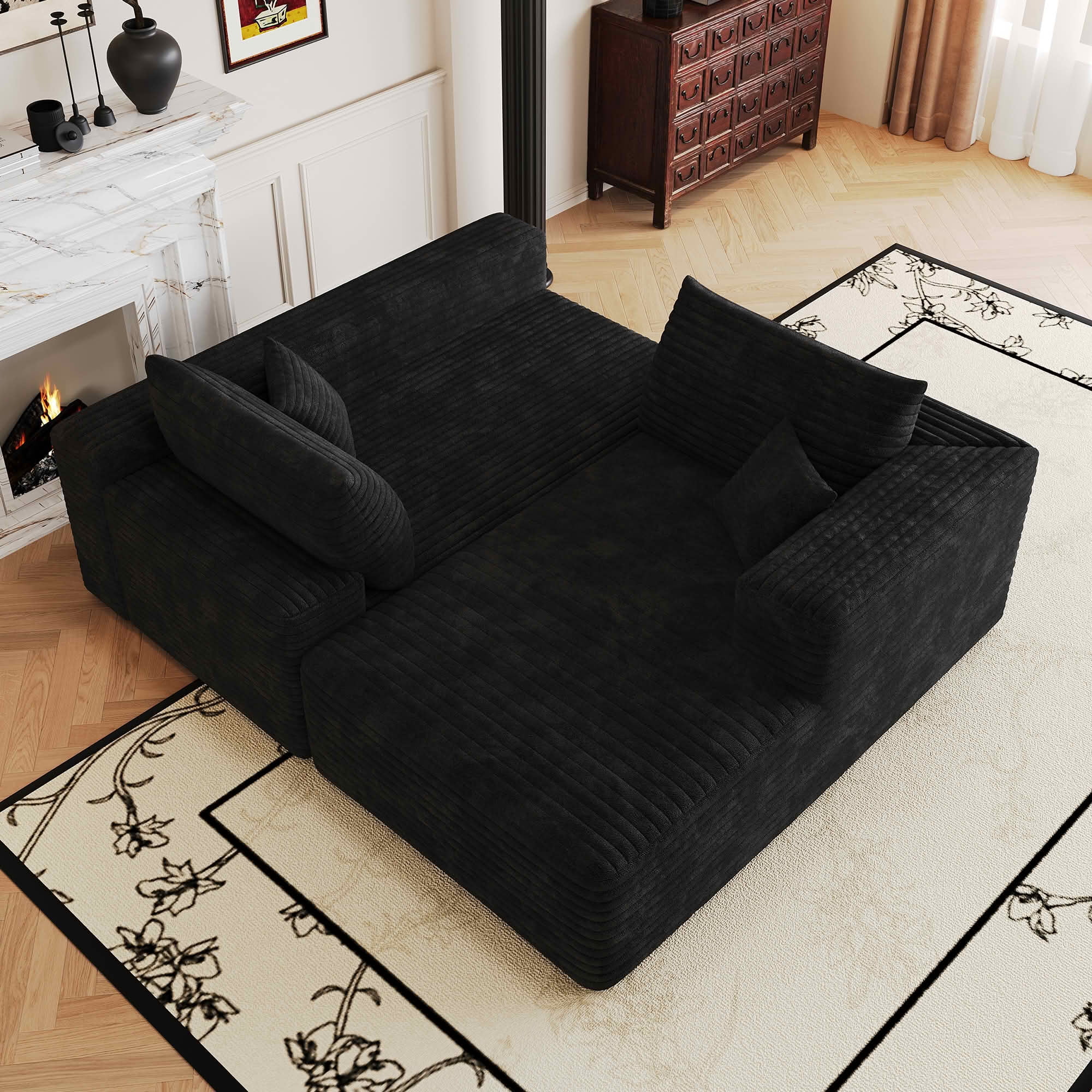 MAYEERTY 103 Inch L‑Shaped Cloud Sectional Sofa, Modern Minimalist Deep‑Seat Corner Couch, Plush Corduroy Upholstered Reversible Sofa, No‑Assembly Required for Living Room Apartment