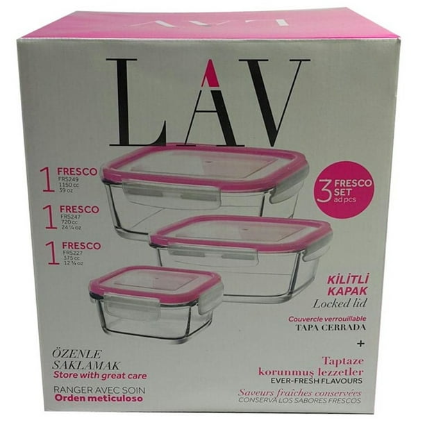 Lav Fresco 3-Piece Glass Food Storage Containers Set with Pink Locking Lids