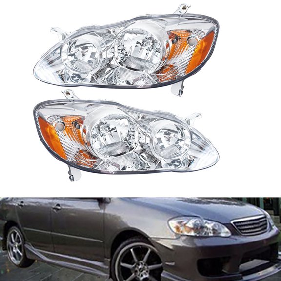 SEBLAFF LH RH Replacement Chrome Headlights Left Right Fit for 2003-2008 Toyota Corolla