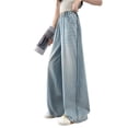 thumbnail image 3 of PLHWHYQ Toddler Girls Fashion Cute Personality Pants Elastic Waist Wide Leg Jeans Casual Demin Pants with Pockets Comfort Wear Blue 15-16 Years, 3 of 9