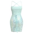 thumbnail image 3 of IBTOM CASTLE Women's Sequin Mini Dress Sparkly Glitter Strap V-Neck Bodycon Cocktail Party Homcoming Short Dresses S Light Green, 3 of 8