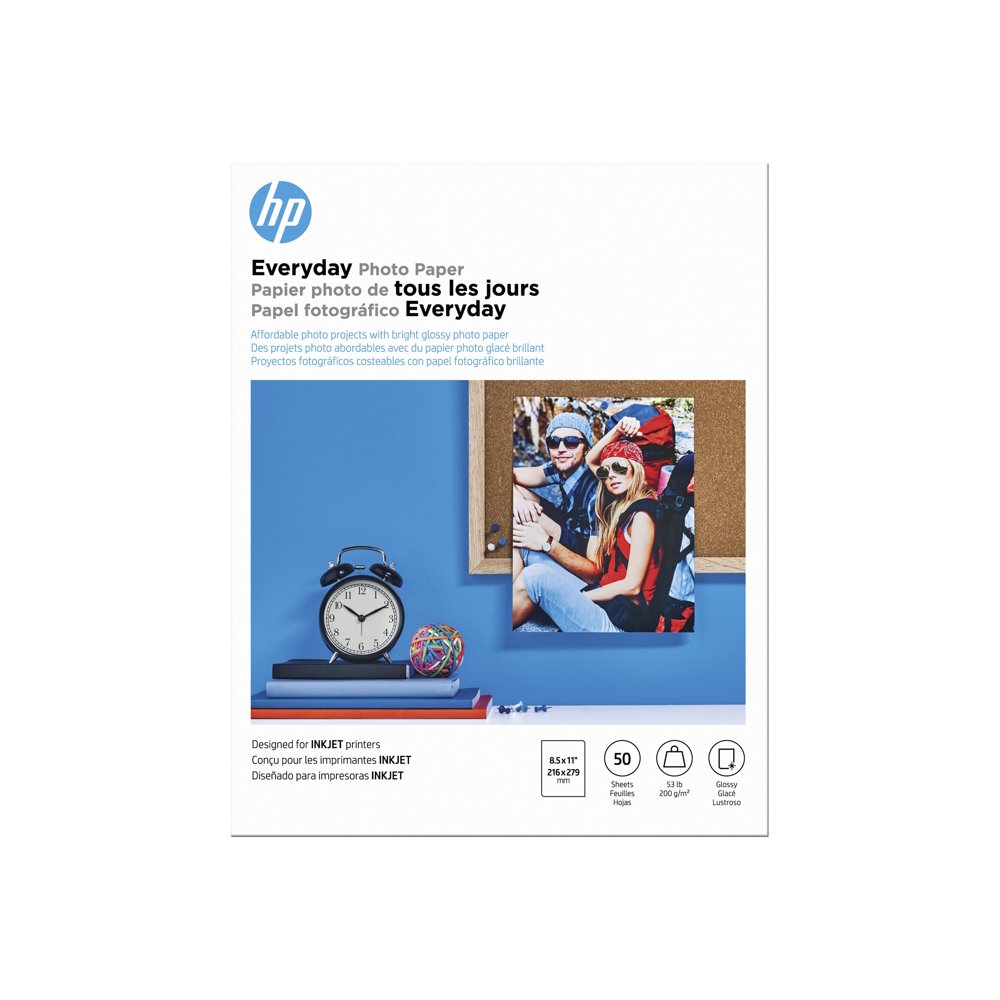 HP Everyday Photo Paper, 8 mil, 8.5 x 11, Glossy White, 50/Pack HEWQ8723A