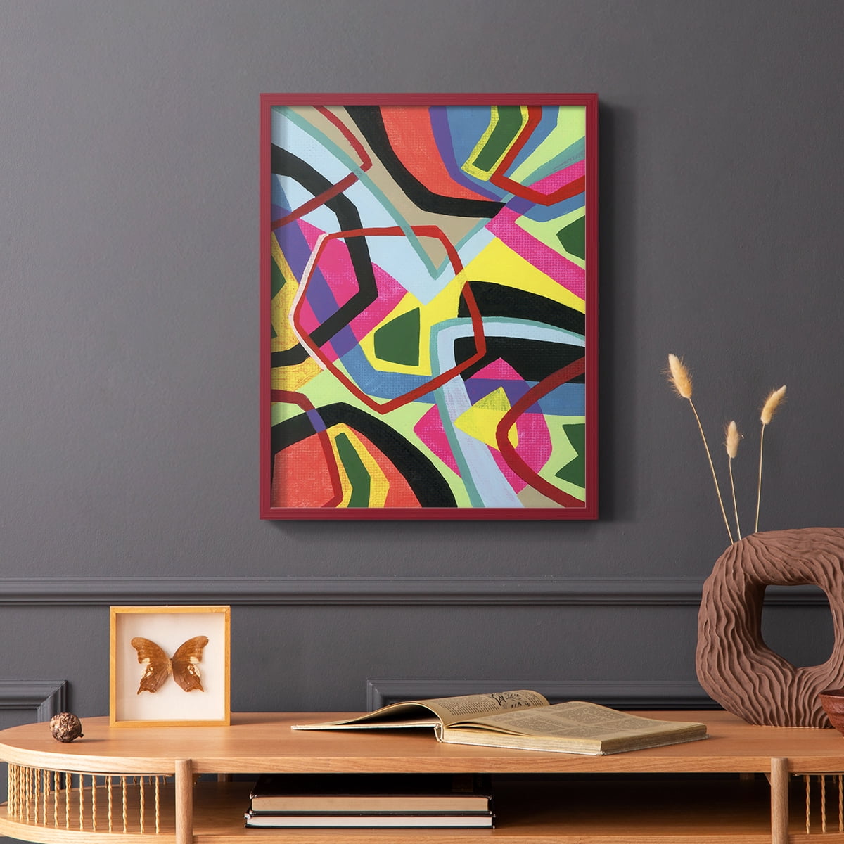 Bold Shape Shift II Framed Print in Red Solid Wood Framed Print No Nail Hanging