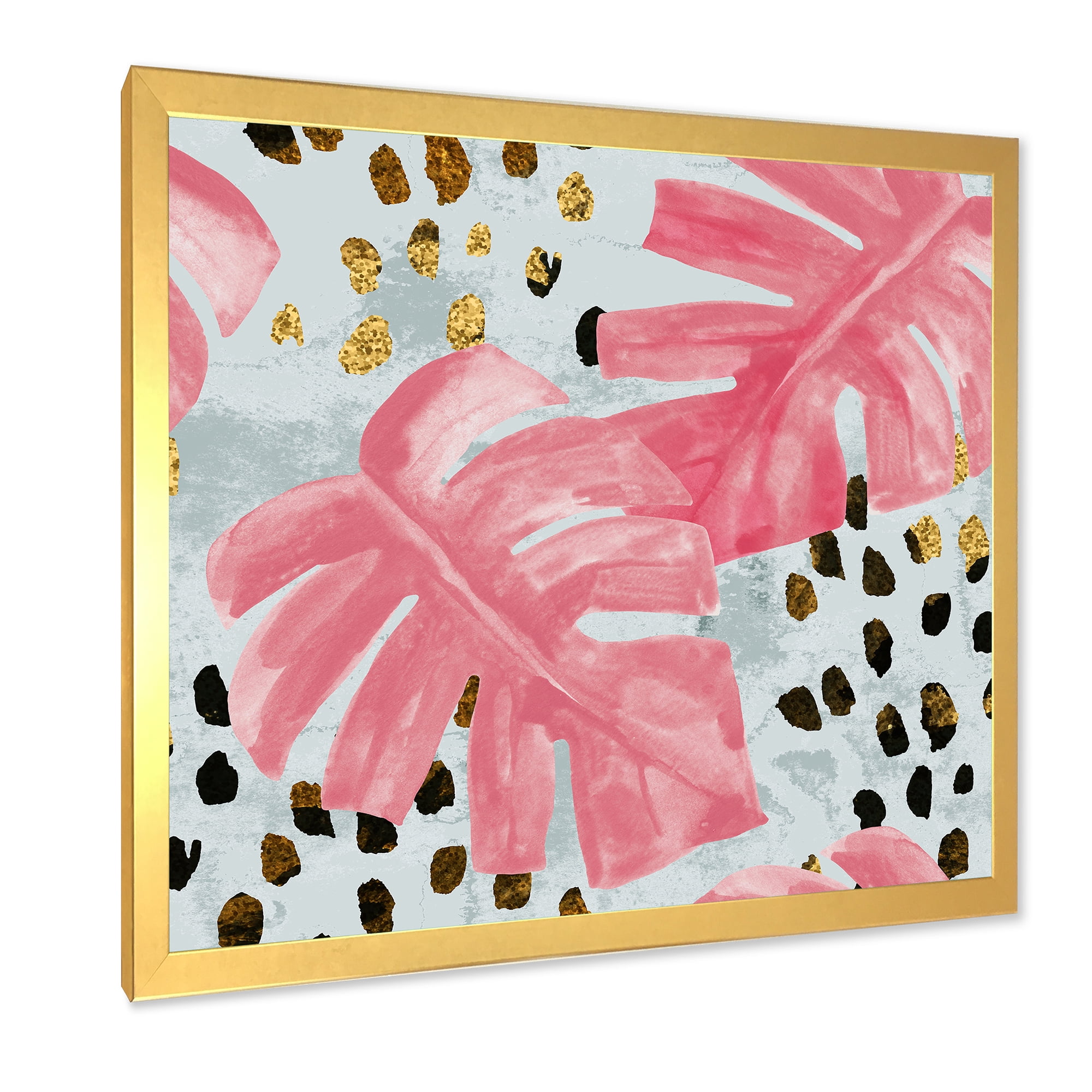 Designart 'Rough Brush Strokes Pink Colored Monstera II' Tropical Framed Art Print