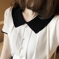 thumbnail image 4 of Sonducket Camisa de punto de manga corta con solapa para mujer, camiseta con bloque de color y botones, blanco Prendas para la parte del cuerpo Blanco, 4 of 5