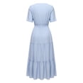 thumbnail image 7 of ClodeEU Women's Summer Jacquard V Neck Short Sleeve Dress ,Solid Color Casual Midi Dress Blue,Women's Plus XXXL, 7 of 7