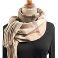 thumbnail image 3 of Clearance! Baberdicy Women's Autumn and Winter Colorful Plaid Shawl Thickening Warm Fringe Scarf Scarf Beige, 3 of 8