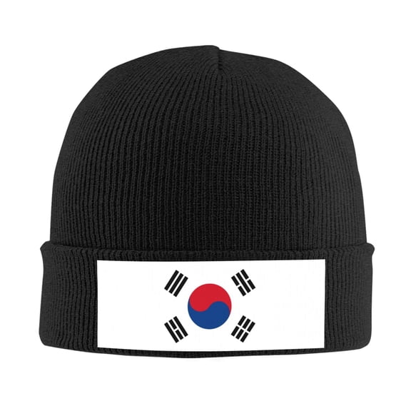 Korean Flag Beanie Hat Men Women Warm Printed Cap Knit Beanies Hats Outdoor Winter Black