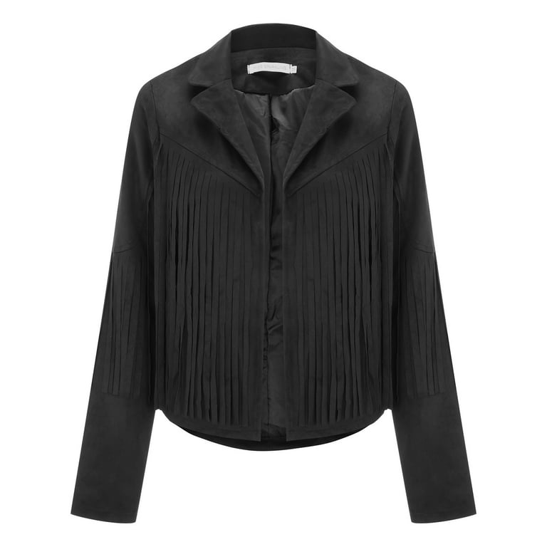 レクト RECTO MODENA FAUX SUEDE CROP JACKET BLACK VEKDONE 2025 Clearance Womens Vintage Tassel Cropped Motor