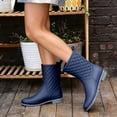 thumbnail image 5 of Women Diamond Quilted Mid Calf Rain Boots, Pull On Low Block Heel Waterproof Shoes For Gardening Commute Rainy Outdoor Wear Blue 6, 5 of 7