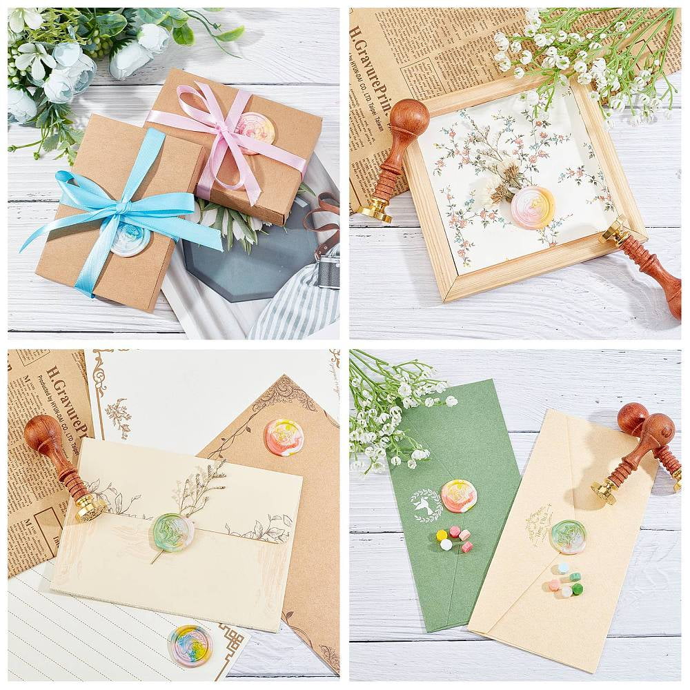 DIY Scrapbook Making Kits Including Sealing Wax Particles Iron Wax Sticks Melting Spoon Candle and Marking Pen Colorful 0.9cm 730pcs/set DIY