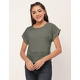 thumbnail image 2 of Moomaya Solid Color Basic Tops For Women, Short Sleeve Round Neck Crepe Tops, 2 of 8