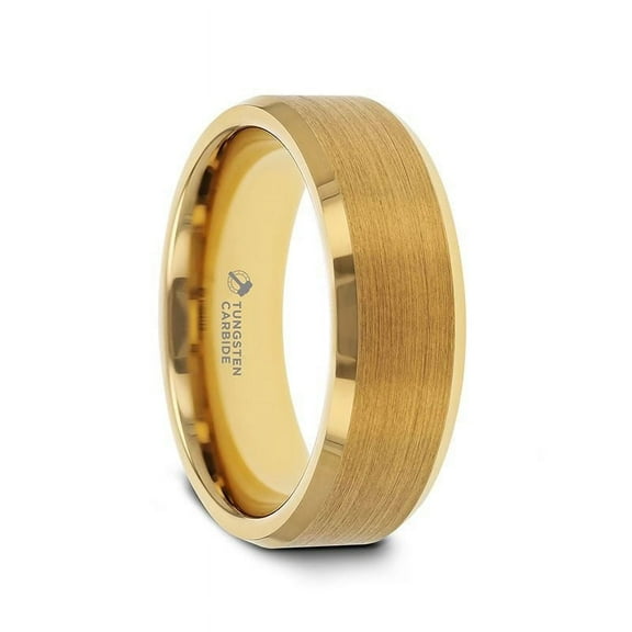 HONOR Tungsten Men Wedding Ring Gold Plated Band Matte Finish Polished Edges