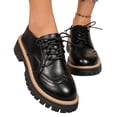 thumbnail image 4 of Women’s Platform Shoes, Leather Lace‑Up Chunky Lug Sole Loafers, Round‑Toe Casual Dress Shoes, 4 of 7