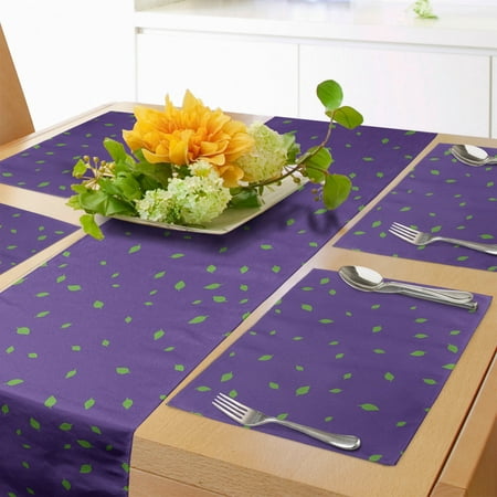 

Green and Purple Table Runner & Placemats Birch Leaves Pattern Repetitive Design Nature Themed Motif Set for Dining Table Decor Placemat 4 pcs + Runner 12 x90 Quartz and Lime Green by Ambesonne