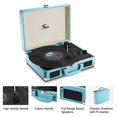 thumbnail image 4 of Reproductor de discos estéreo de vinilo azul, tocadiscos portátil de 3 velocidades, Maleta integrada con 2 altavoces, salida de línea RCA, conector auxiliar para auriculares, grabadora de PC, 4 of 5