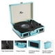 thumbnail image 4 of Reproductor de discos estéreo de vinilo azul, tocadiscos portátil de 3 velocidades, Maleta integrada con 2 altavoces, salida de línea RCA, conector auxiliar para auriculares, grabadora de PC, 4 of 5