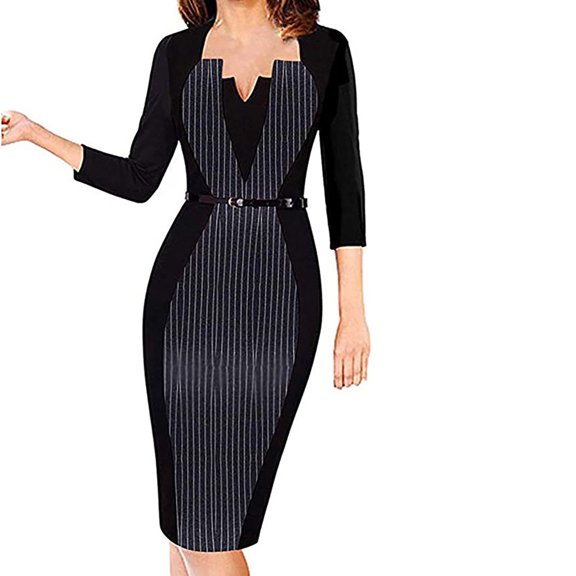 HOMBOM Dress For Women Patchwork Knee-length Square Collar Pencil Dress Business Church Dress Summer Dresses For Women 2022