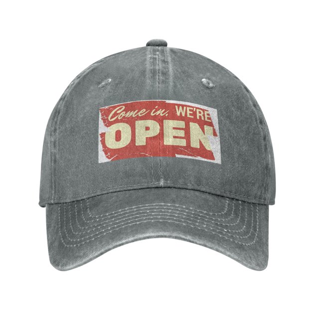 DouZhe Adjustable Washed Cotton Baseball Cap - Open Entry Sign Prints Vintage Dad Hat Unisex Sports Caps (Gray)