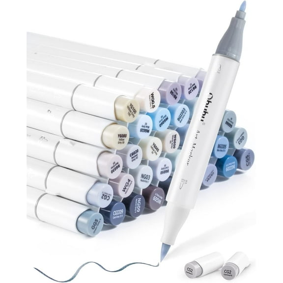 Ohuhu 36 Grayscale Alcohol Markers, Brush & Fine Tips with Blender, for Shading & Illustration – Honolulu B