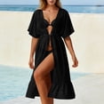 thumbnail image 2 of Women's Swimwear Cover Ups Chiffon Short Sleeve Swimsuit Cardigan Cover up Long Flowy Beachwear Open Front Dresses, 2 of 8